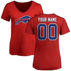 Custom Buffalo Bills Women's Red Name & Number Logo Slim Fit T-Shirt -